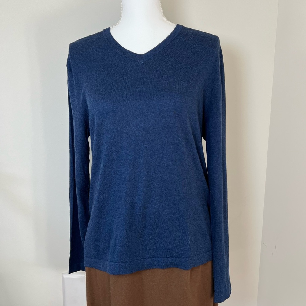 Banana Republic Luxury Blend Navy‎ Blue Silk Cashmere V-Neck Sweater 🧵
